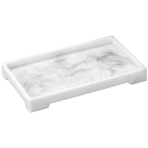 Luxspire Resin Vanity Tray, Bathroom Toilet Tank Storage Tray, 10.03 x 5.9 in Kitchen Sink Trays Decorative Serving Tray, Vanity Countertop Organizer for Makeup Towel Perfume Holder, M, White Marble - color: B - White Marble, style: Medium