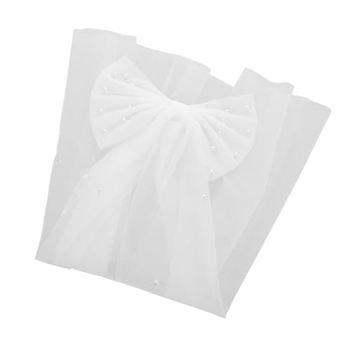 ORFOFE Bridal Veil Hair Clip with Faux Pearl Double-layer Bow White Bow Veil for Wedding Engagement Photoshoot Bridal Headpiece Accessories