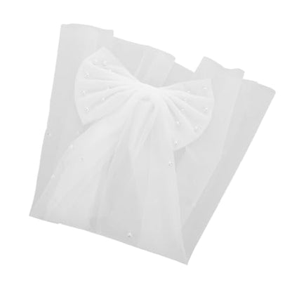 ORFOFE Bridal Veil Hair Clip with Faux Pearl Double-layer Bow White Bow Veil for Wedding Engagement Photoshoot Bridal Headpiece Accessories