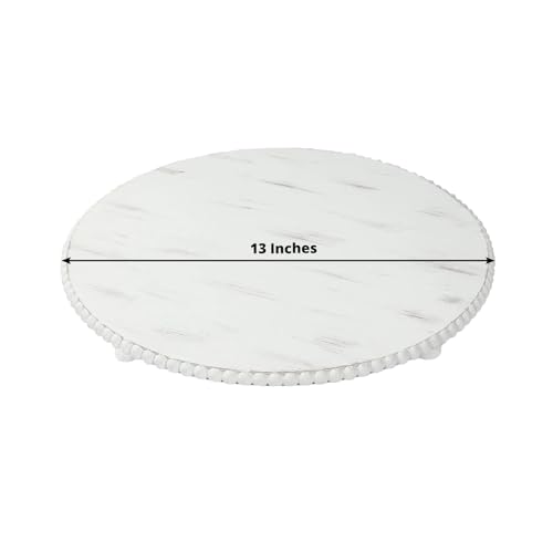 Efavormart 3-Pack Antique White Wooden Charger Plates, 13" Round Beaded Wood Table Centerpiece, Rustic Farmhouse Decor for Wedding, Dining, & Holiday Events - size: 13"