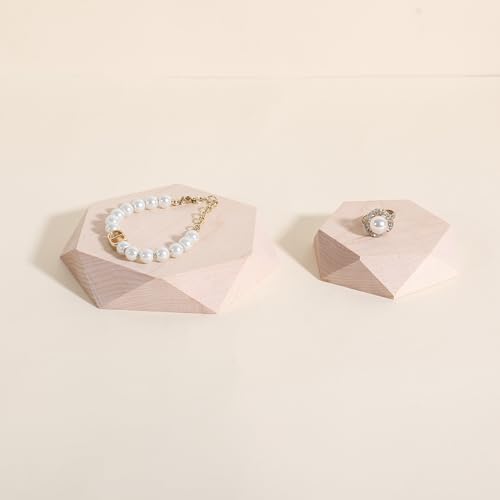 2pcs Wooden Jewelry display tray, Hexagon jewelry display riser, Jewelry retail shop photography props【Beech Hexagon tray-2pcs】