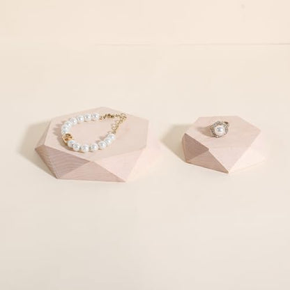 2pcs Wooden Jewelry display tray, Hexagon jewelry display riser, Jewelry retail shop photography props【Beech Hexagon tray-2pcs】