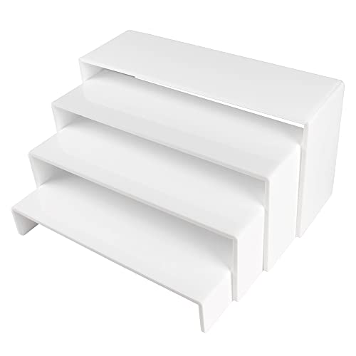 ELEGANTLIFE Acrylic Display Risers Set of 4, 4-Level Tiered Countertop Display Stands for Cupcakes, Mini Desserts, Jewelry, Cosmetics, Small Figures & Collectibles, White