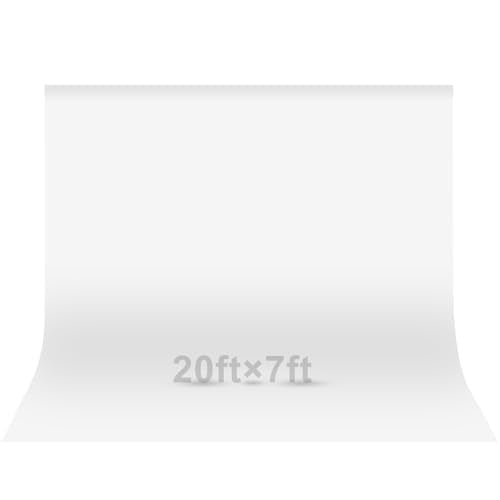 EMART 20x7 ft Backdrop for Photoshoot, Large Party White Photography Backdrop Curtain Drapes, Washable Polyester White Photo Backdrop for Birthday Party, Pictures, Projector, Video Recording - color: White, size: 20x7ft