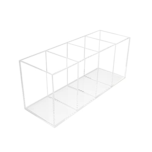 QPEY Large Acrylic Pen Holder 4 Compartments,Clear Pen Holder Organizer Makeup Brush Holder for Office Desk Accessories,Cosmetic Brush Storage Box,Dorm,Bathroom,Kitchen (Clear)