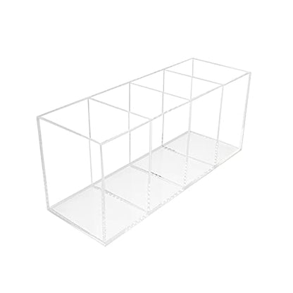 QPEY Large Acrylic Pen Holder 4 Compartments,Clear Pen Holder Organizer Makeup Brush Holder for Office Desk Accessories,Cosmetic Brush Storage Box,Dorm,Bathroom,Kitchen (Clear)