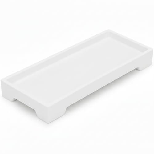 Countertop Vanity Tray - Silicone Bathroom Sink Organizer & Kitchen Soap Tray, Footed Anti-Slip Design, Waterproof Caddy for Perfume, Jewelry, Makeup, Bottle, Oil, Sponge Holder, White (L10 x W 4.2") - color: White