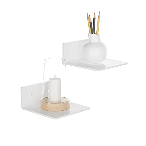 Sezanrpt 6 Inches Acrylic Small Wall Shelves 2 Pack, Floating Shelf for Wall Mounting, Acrylic Display Ledges for Funko Pop Figures, Home Décor, Living Room, Gaming Room, Plants(6 inch, White) - color: White, size: 6 Inch
