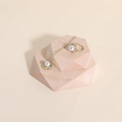2pcs Wooden Jewelry display tray, Hexagon jewelry display riser, Jewelry retail shop photography props【Beech Hexagon tray-2pcs】