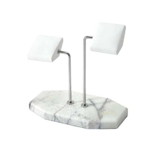 Jewelry Towers Light Luxury Marble Double Position Watch Organizer Stainless Steel Watch Display Props Creative Watch Tray Jewellery Stand Display(White) - color: White