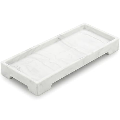 Countertop Vanity Tray - Silicone Bathroom Sink Organizer & Kitchen Soap Tray, Footed Anti-Slip Design, Waterproof Caddy for Perfume, Jewelry, Makeup, Bottle, Oil, Sponge Holder, White Marble 10"x4.2" - color: White Marble