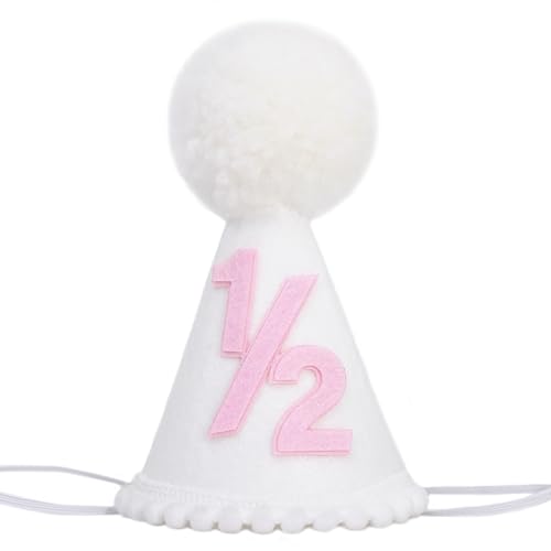 White 1/2 Birthday Hat - Half Birthday Decorations,White Hat with Pink or Blue Number,Sweet 6 Months Party Headwear - color: Pink 1/2 Hat