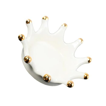 BESPORTBLE Crown Ceramic Jewelry Tray Necklace and Key Holder Decorative Crown-shaped Ceramic Disc Photo Prop Jewelry Organizer for Vanity and Desk