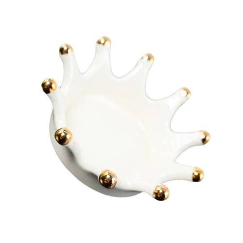BESPORTBLE Crown Ceramic Jewelry Tray Necklace and Key Holder Decorative Crown-shaped Ceramic Disc Photo Prop Jewelry Organizer for Vanity and Desk
