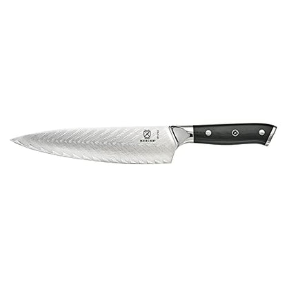 Mercer Culinary M13780 Premium Grade Super Steel, 8-Inch Chef's Knife w/Leaf Pattern Blade, G10 Handle - style: Chef's Knife Leaf Pattern Blade 8 Inch