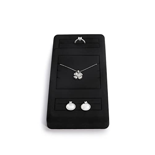 Oirlv Premium Black Microfiber Jewelry Tray Showcase Jewelry Display Stand for Selling Ring Necklace Display Tray(TT07002) - size: Ring+necklace+ring tray