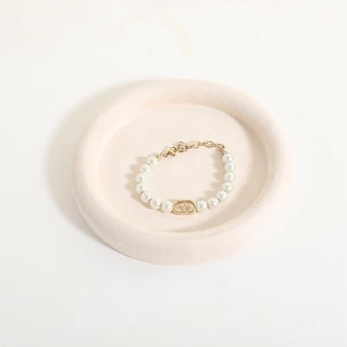 Velvet Jewelry Display Tray, Round Jewelry Organizer Plate, Empty Jewelry Showcase Tray for Necklaces, Bracelets, Rings, Earrings【Beige-Small, 5.9 x 5.9 in 】 - color: Beige, size: 5.9 x 5.9 in