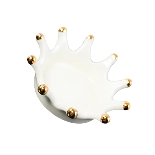 SUPVOX Crown Ceramic Jewelry Tray Decorative Earring Ring Dish Photo Prop Organizer for Vanity Table Key Storage