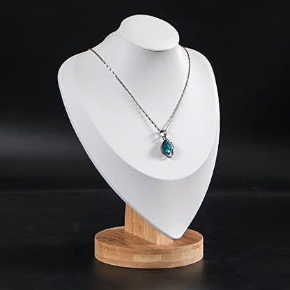 Coward PU Leather Necklace Display Stand Bamboo Chain Jewelry Holder Model Bust(white pu, 9.2") - color: White PU, size: 9.2" Hight