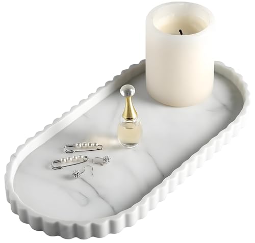 Silicone Vanity Tray Organizer 12"x5.3" White Marble Lace Edge for Countertop Catchall for Perfume Candles Jewelry Dish Perfume Trays for Vanity Bathroom Decorative Tray for Kitchen Counter - color: Marble White