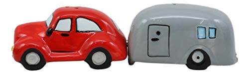 Ebros Kissing Red Vintage Car And Grey Camper Trailer Magnetic Salt And Pepper Shakers Set Ceramic Figurines Party Kitchen Tabletop Collectible Decorative Prop