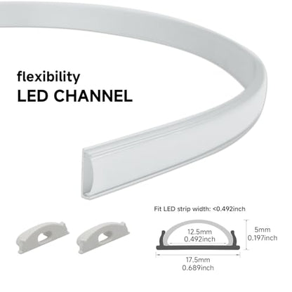 10-Pack Bendable LED Channel, 3.3ft/1M Flexible Aluminum LED Strip Channel with Frosted White Diffuser Cover, Recessed Mount LED Light Track for 12.5mm Wide Tape Light, Curved Wall, Ceiling, Cabinet - color: Silver Aluminum + White Cover, size: 3.3FT/10P/