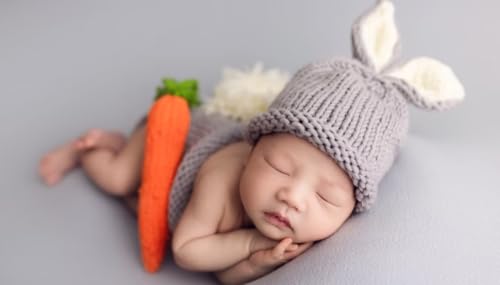 Newborn Baby Bunny Rabbit Crochet Knitted Photography Props Newborn Baby Outfits Diaper Costume - color: Gray