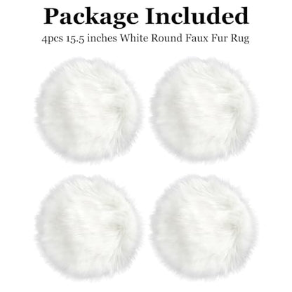 IVON 4pcs 15.5'' White Round Faux Fur Rug, Fluffy Soft Rug Cushion for Chair, Background for Nail Desk Photos - color: 4pcs White
