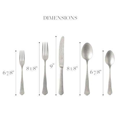 Costa Nova 5-Piece Silverware Service for 1 - Prado Collection, Vintage Gold Brushed Finish | Stainless Steel Cutlery | Dishwasher Safe Flatware | Restaurant Quality Dinnerware