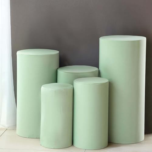 Efavormart Set of 5 | Sage Green Spandex Cylinder Plinth Display Box Stand Covers, Stretchable Pedestal Pillar Prop Covers - 160 GSM - color: Sage Green, size: Spandex Cylinder Covers