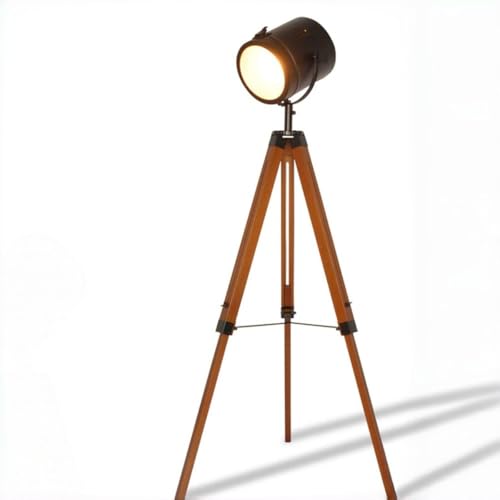 DEC LUCE DECOLUCE LIGHTING Vintage Industrial Tripod Floor Lamp - Adjustable Spotlight for Living Room & Bedroom | Wooden & Metal Design | Perfect for Office, Cinema, Dorm | Black (Bulb Not Included) - size: Tripod Spotlight Floor Lamp B