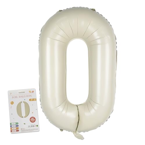 CARGEN 40 Inch Creamy White Number 0 Balloon, Large Beige Foil Mylar Digital 0-9 for Birthday Decorations, Boho Neutral Party Supplies, Wedding Anniversary Photo Props, Helium or Air Fill - style: Number 0