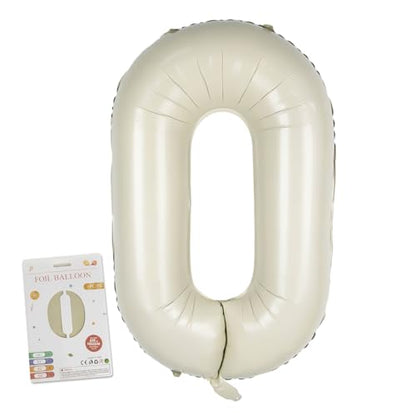 CARGEN 40 Inch Creamy White Number 0 Balloon, Large Beige Foil Mylar Digital 0-9 for Birthday Decorations, Boho Neutral Party Supplies, Wedding Anniversary Photo Props, Helium or Air Fill - style: Number 0