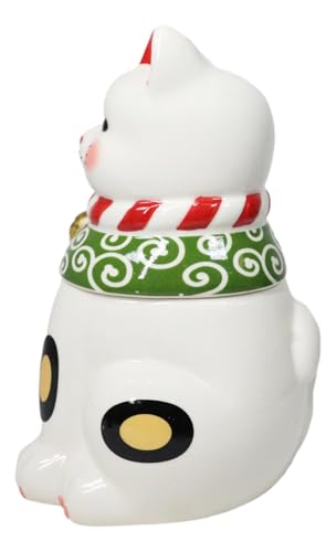 Ebros Gift Japanese Maneki Neko Lucky Charm Cat with Right Paw Up Ceramic Cookie Jar Kitchen Decor Figurine Accent