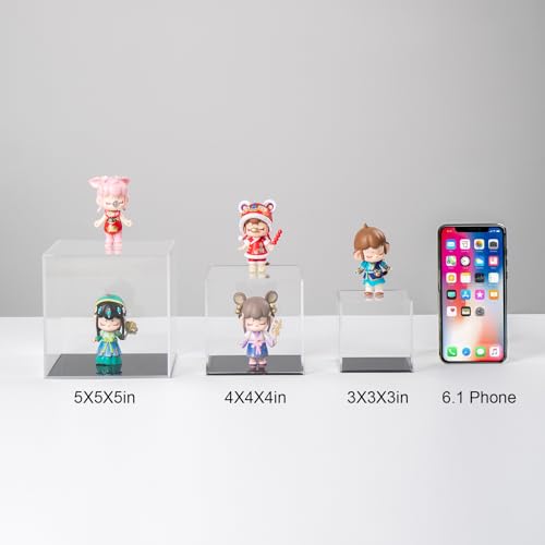 Clear Acrylic Boxes for Collectibles Display, Removable Countertop Storage Box Cube Organizer Stand Riser, Dustproof Protection Showcase for Crystals Minerals Slab Fossil Coral, 3x3x3Inch