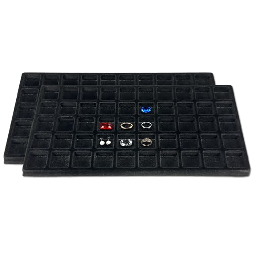 TheDisplayGuys For Your Modern Living 2-Pack 50-Compartments Flocked Velvet Jewelry Display Inserts - Tray/Case Liners - Ring Earrings Storage, (Black) by The Display Guys - color: Black, size: Compartments - 50
