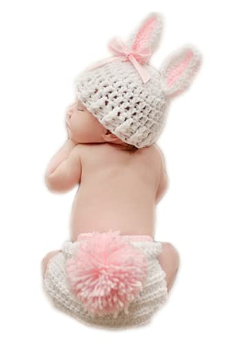Newborn Baby Bunny Rabbit Crochet Knitted Photography Props Newborn Baby Outfits Diaper Costume - color: White