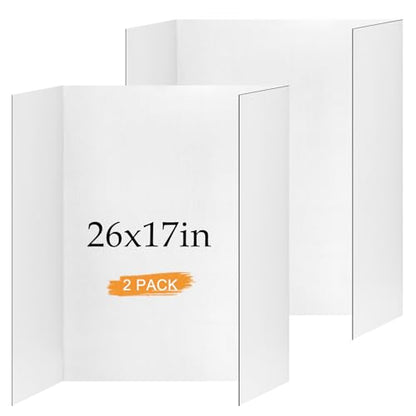 2 Pack Small Trifold Poster Board 26" x 17", White Corrugated Project Boards for Science Fairs, School Projects and Event Displays