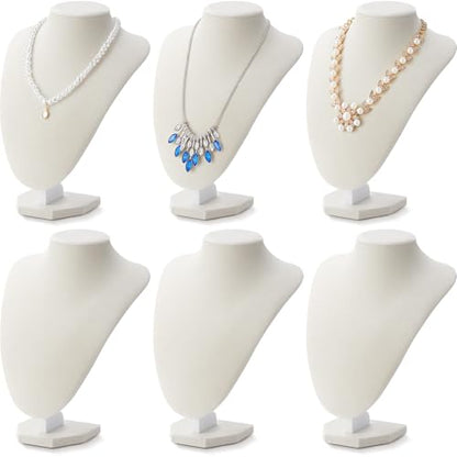 Huquary 6 Pcs Necklace Display Stand Necklace Holder Jewelry Bust Display Stands for Selling Home Store Trade Shows Photography Props Retail(Beige,Velvet) - color: Beige