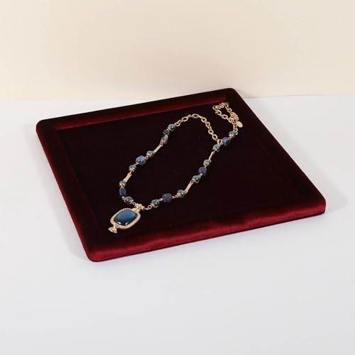 Jewelry storage organizer plate, Square velvet Jewerly display tray, Empty Jewelry showcase tray for Necklace Bracelet Ring Earring display stand holder (Red-Large, 9.8 x 9.8 in) - color: Red, size: 9.8" x 9.8"