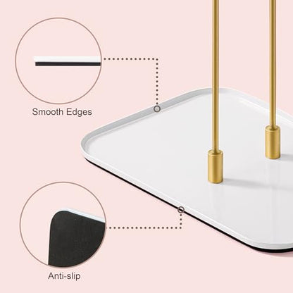 bussdis Gold Jewelry Organizer Necklace Holder Stand: 2-Tier T-Bar Display with White Metal Tray, Holds Necklaces Bracelets Earrings, Countertop Jewelry Tree - color: Gold, size: 12.5" Height