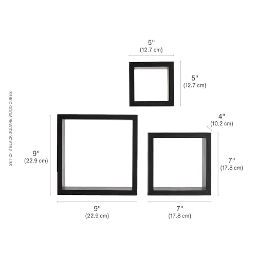 MELANNCO Floating Wall Square Cube Shelves for Bedroom, Living Room, Bathroom, Kitchen - Wood, Set of 3, Black - color: Black, size: Set of 3
