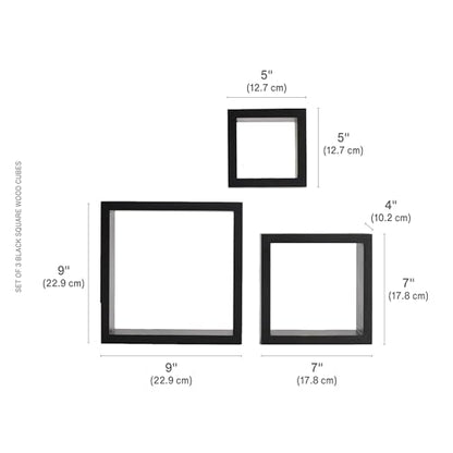 MELANNCO Floating Wall Square Cube Shelves for Bedroom, Living Room, Bathroom, Kitchen - Wood, Set of 3, Black - color: Black, size: Set of 3