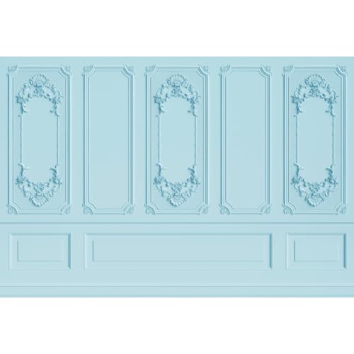 Leyiyi 5x3ft Light Blue Vintage Room Inside Backdrop European Frame Modern House French Castle Cementery Wall Retro Style Photo Background Cowboy Kids Birthday Portrait Studio Props Vinyl Wallpaper - color: Blue, size: 5x3ft