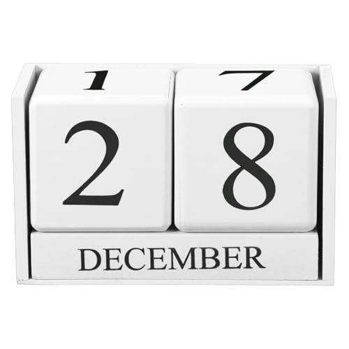 uxcell Wooden Desk Calendar, Wood Block Perpetual Calendar Vintage with 5 Blocks Reusable Month Date Display for Desk Office Home Desktop Decoration, White - color: Natural
