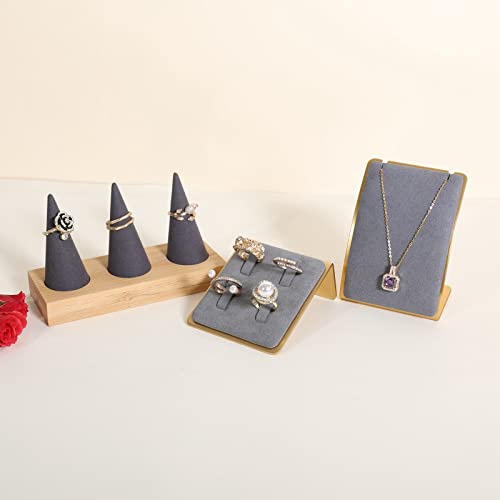 Grey Necklace display stand, Velvet Jewelry necklace display holder for selling, small metal earring neck storage organizer, online jewelry photography props【Grey】 - color: grey