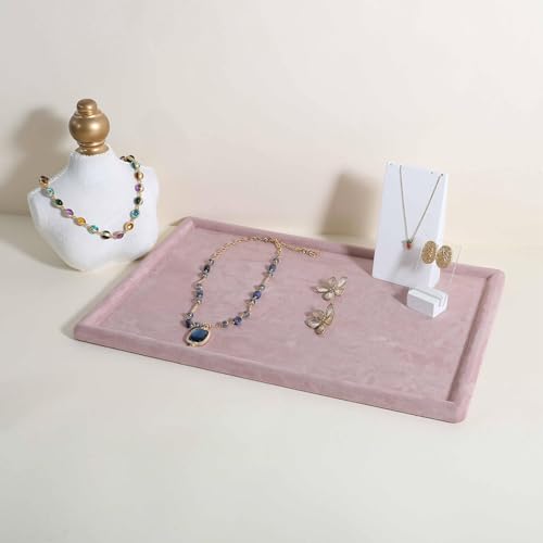 Gemehou velvet Jewerly display tray, Top Microfiber Jewelry storage organizer plate, Empty Jewelry showcase tray for Necklace Bracelet Ring Earring Watch (Pink-Large, 17.7 x 11.8 in) - color: Pink, size: Large