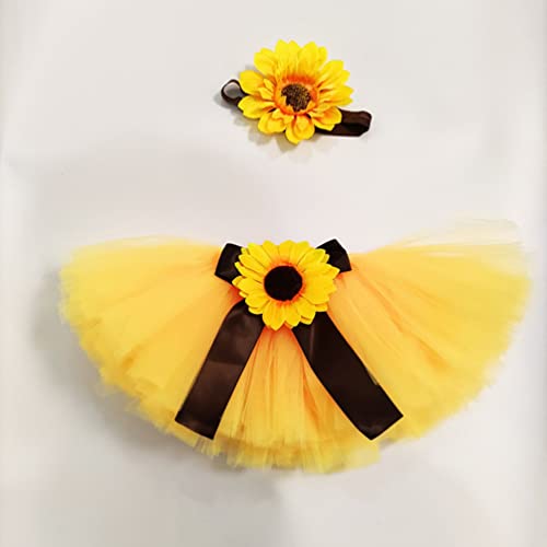 Baby Photography Props Boy Girl Photo Shoot Outfits Newborn Lovely Costume Tutu Dress Flower Headband - color: Yellow