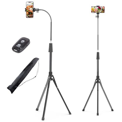 UBeesize 92’’ Cell Phone Tripod Stand with 16.5’’ Gooseneck and Remote, Overhead Tripod with Adjustable 360°Ball Head & Phone Holder for iPhone17 Pro Max/Pro/Plus/ /16/15/14/13, Android Cell Phone - color: Black, size: 92in