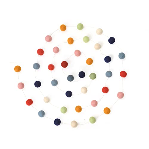 Glaciart One Felt Ball Garland - Pom Pom Garland - 9 Feet, 40 Balls, 7 Gender Neutral Colors, Nursery Decor, Bunting, Birthday Party Decorations, Easter, Photo Prop - color: Neutral (7 Colors)